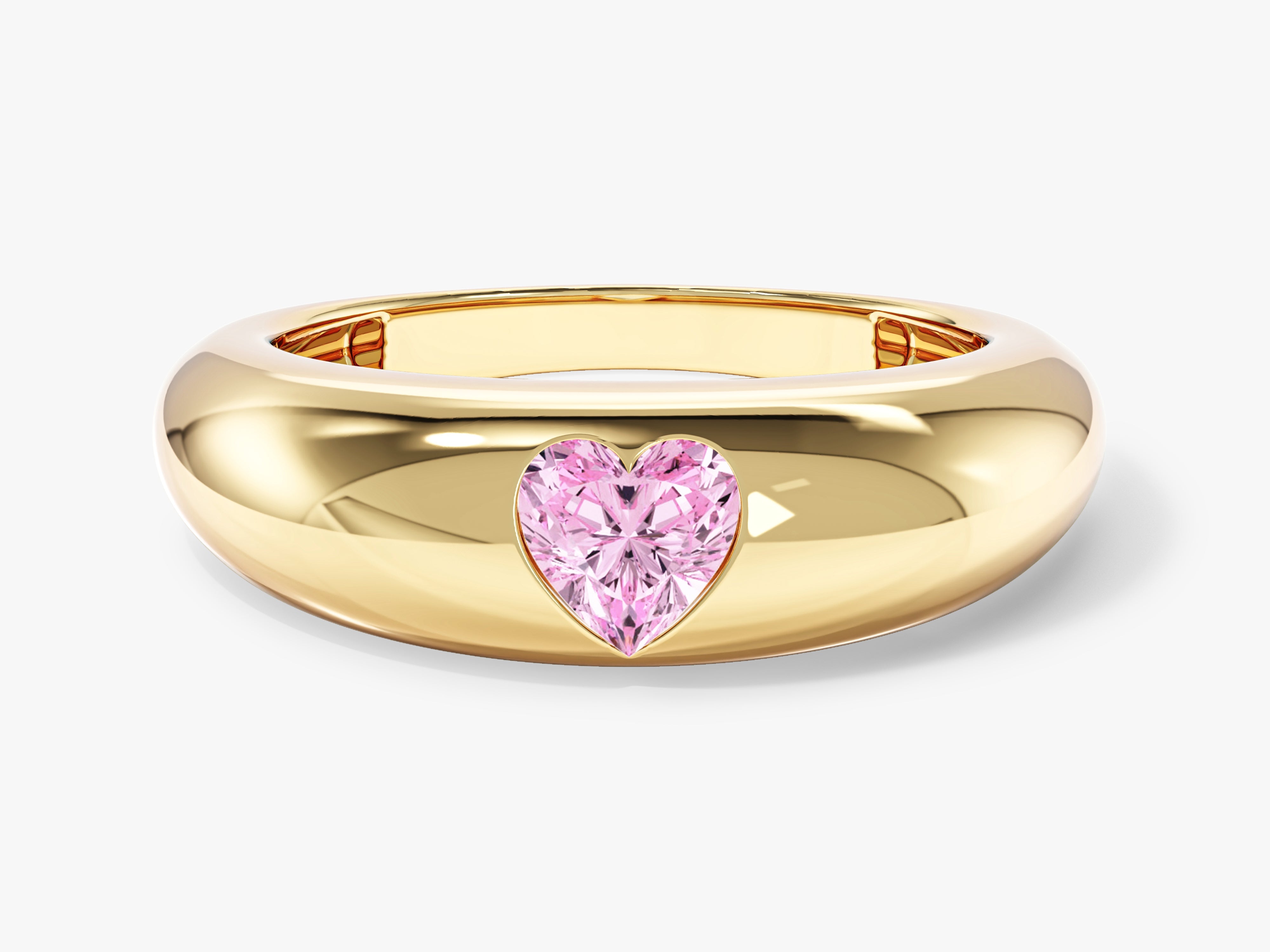Gold ring with pink heart-shaped gemstone, fine jewelry