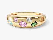 Gold ring with colorful gemstones, fine jewelry, luxury accessory