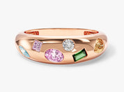 Rose gold ring with colorful gemstones, fine jewelry