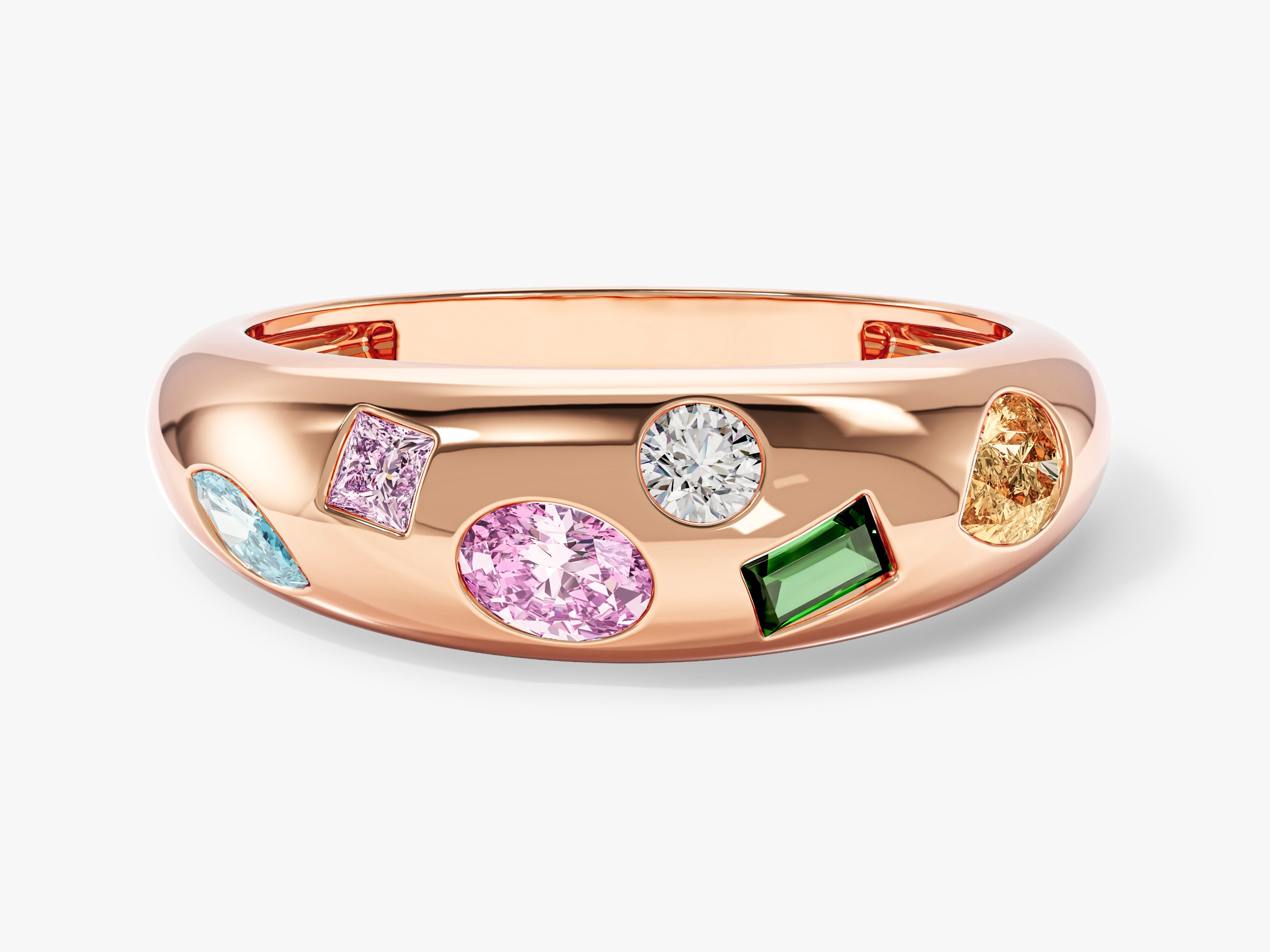 Rose gold ring with colorful gemstones, fine jewelry