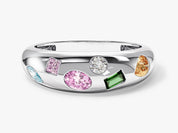 Silver ring with colorful gemstones, luxury jewelry