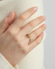 Sparkling Heart Cuff Ring