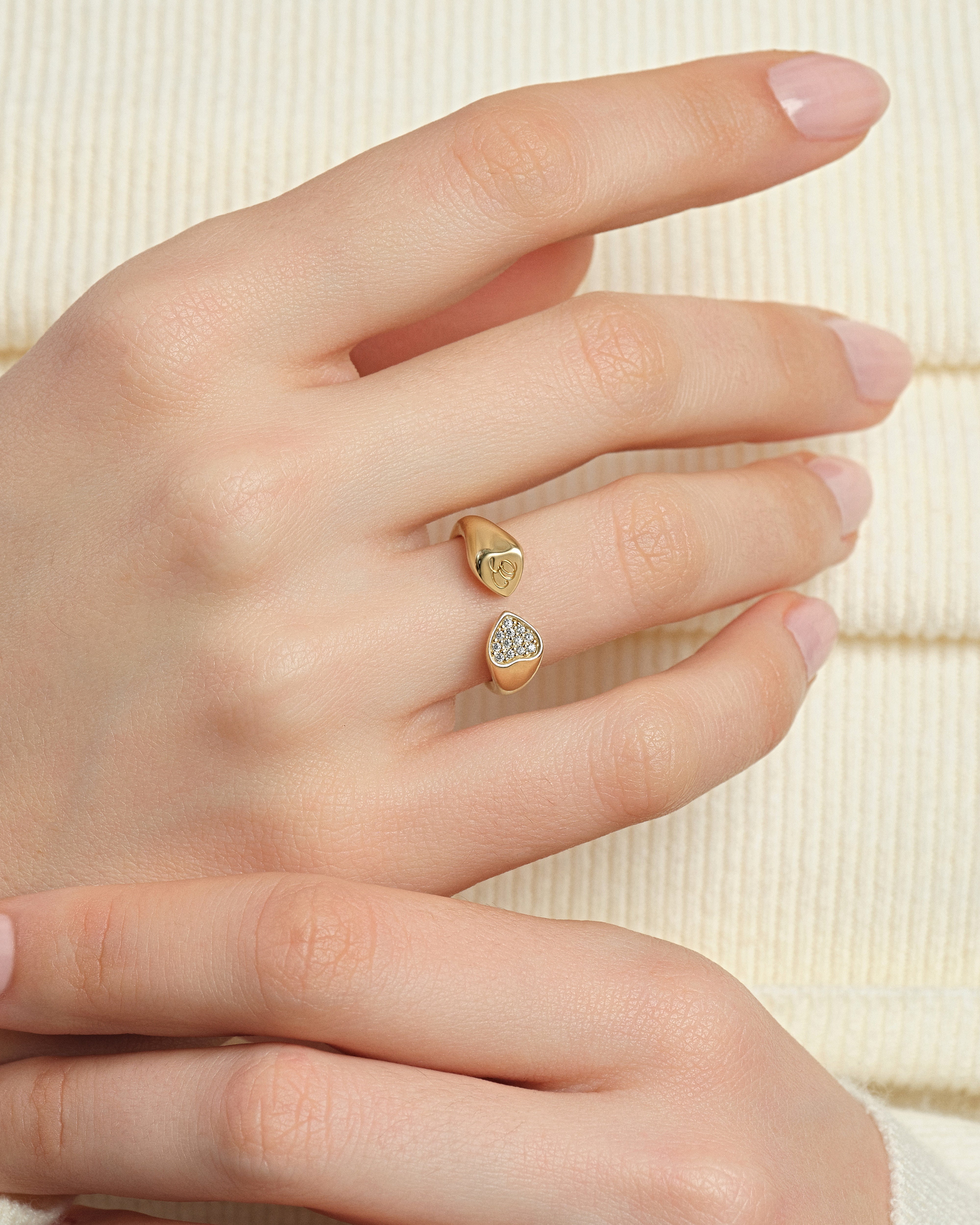 Sparkling Heart Cuff Ring
