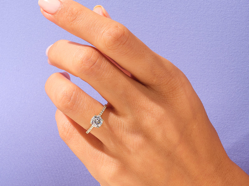 Round Cut Engagement Ring with Pave Set Side Stones