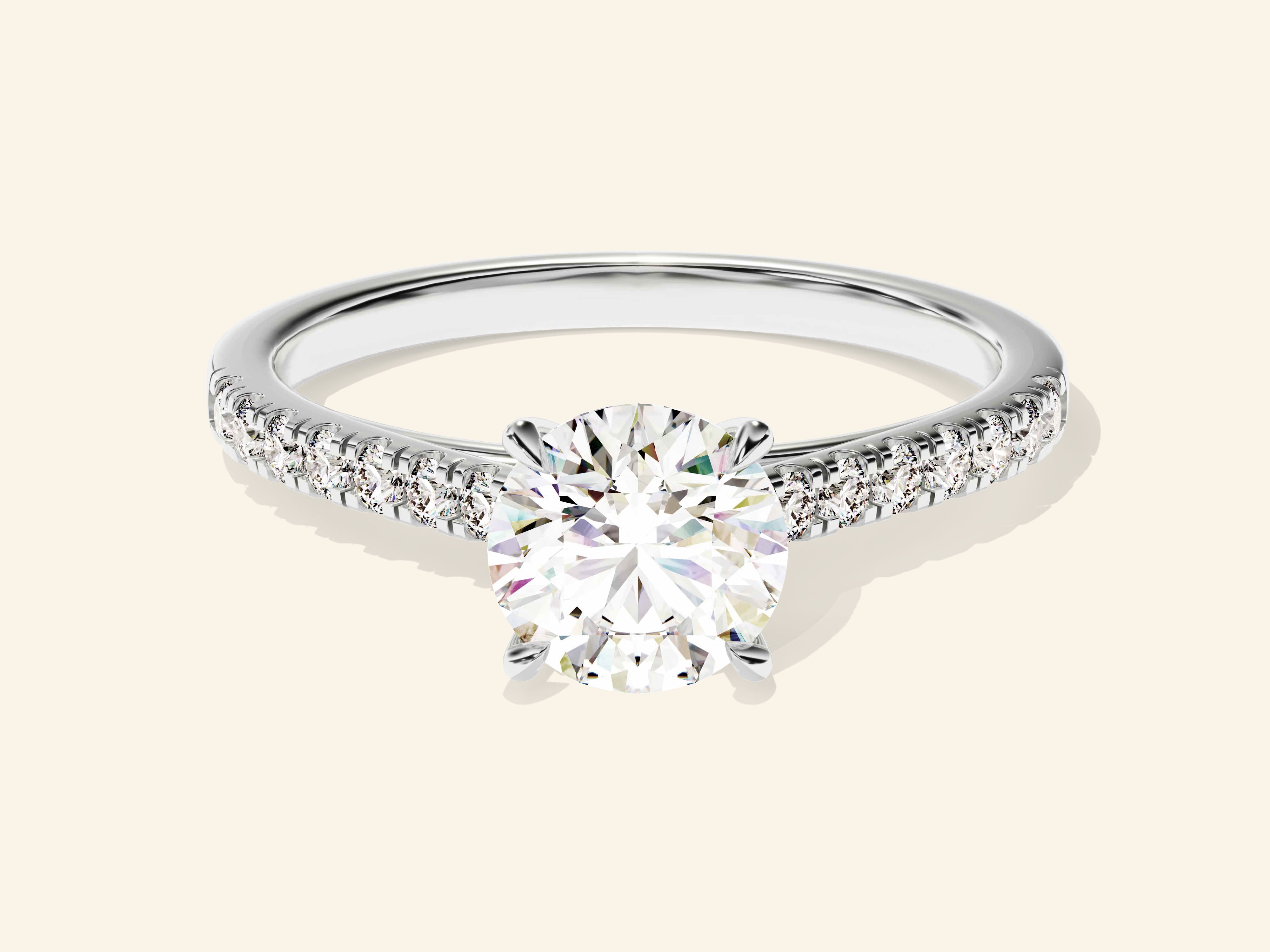Round Cut Engagement Ring with Pave Set Side Stones