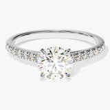 Cathedral Round Cut Lab Grown Diamond Engagement Ring with Pave Set Sidestones (1.00 CT)