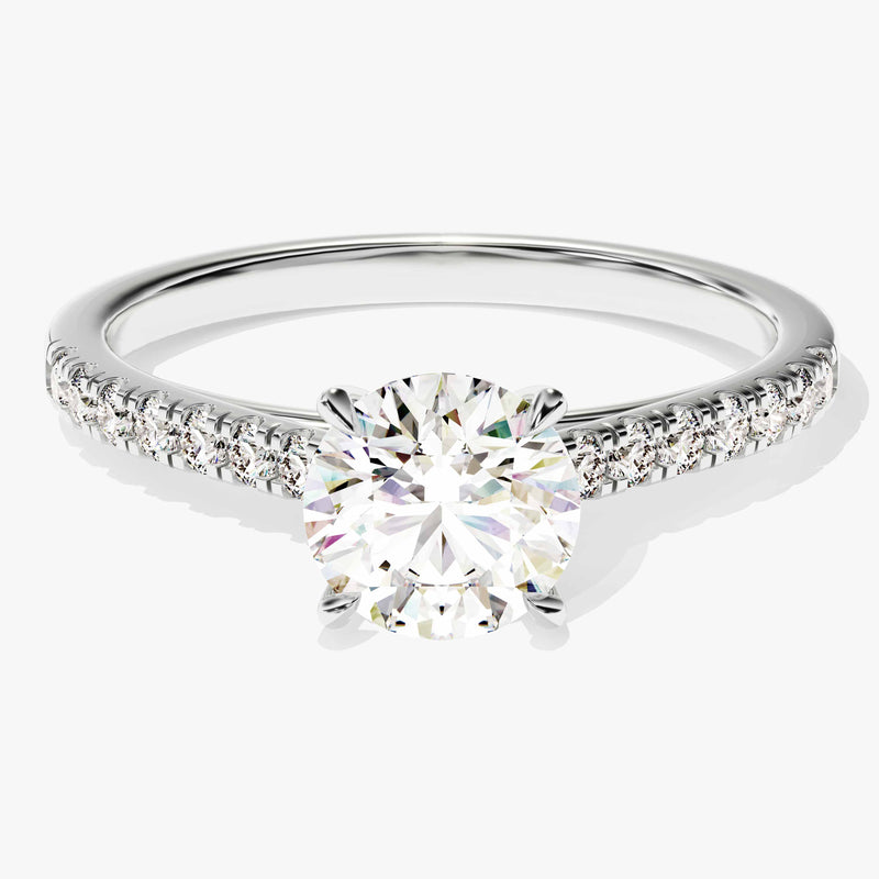 Cathedral Round Cut Lab Grown Diamond Engagement Ring with Pave Set Sidestones (1.00 CT)
