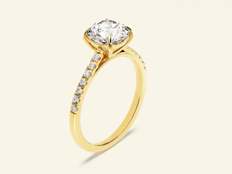 Round Cut Engagement Ring with Pave Set Side Stones