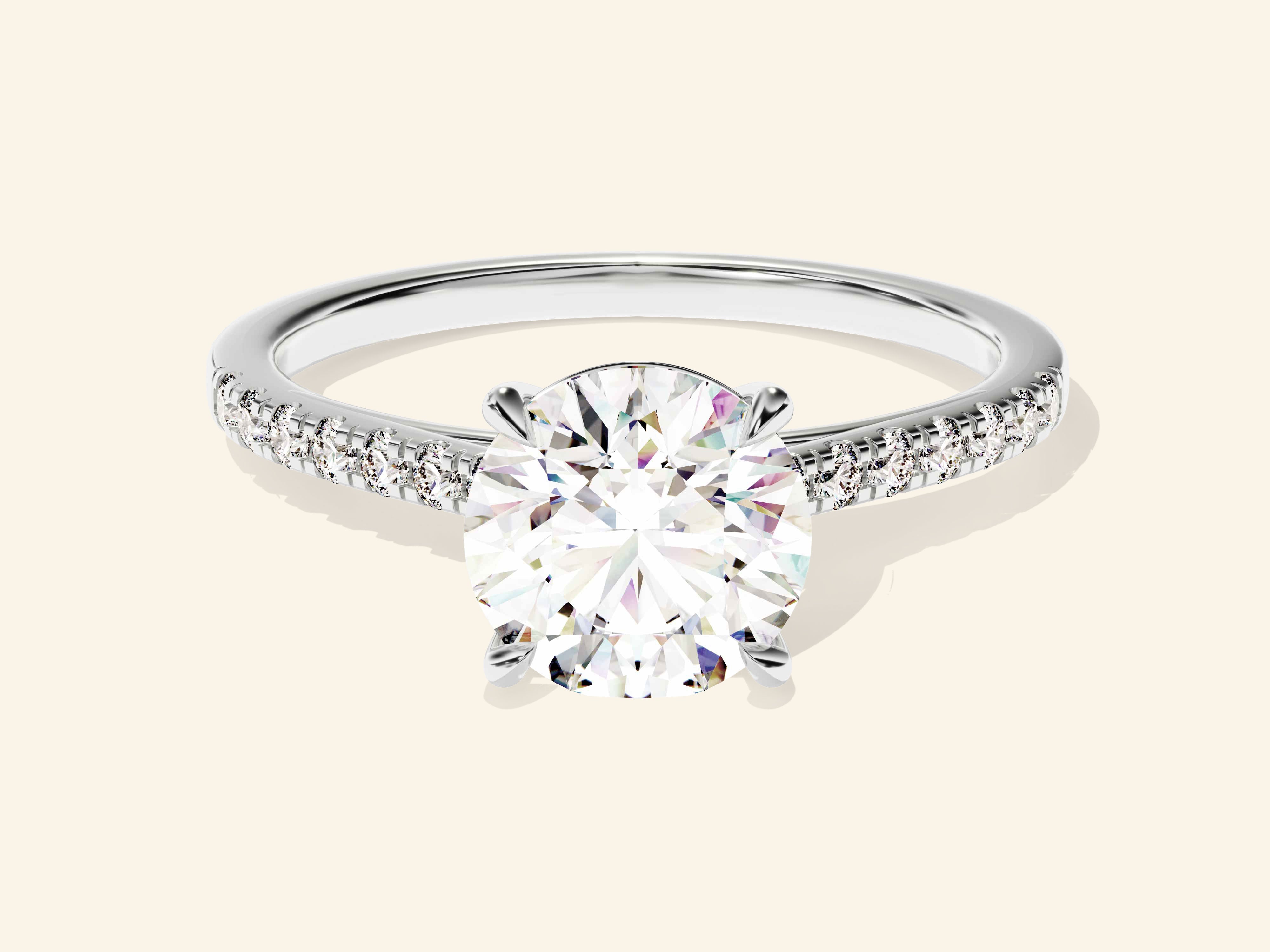 Round Cut Engagement Ring with Pave Set Side Stones