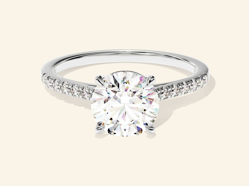Round Cut Engagement Ring with Pave Set Side Stones