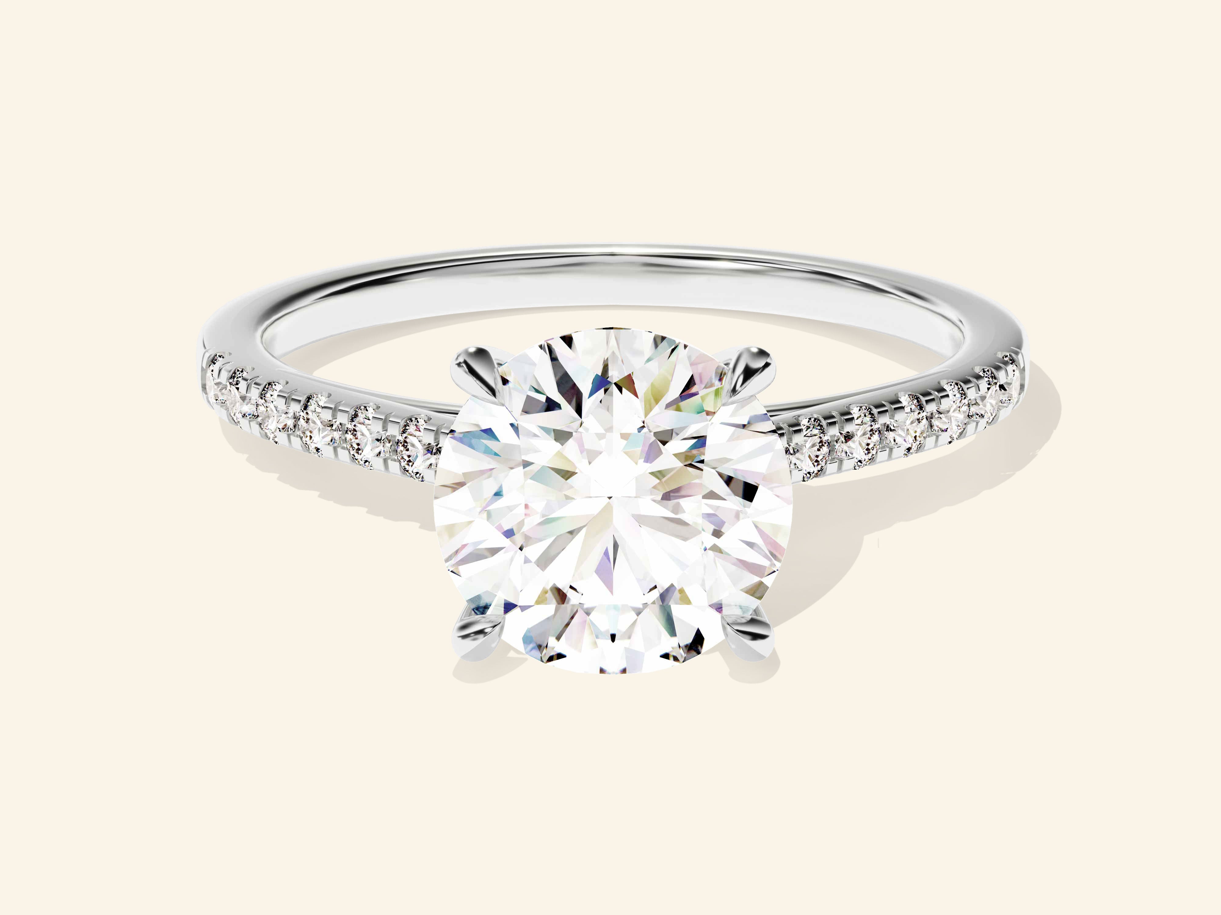Round Cut Engagement Ring with Pave Set Side Stones