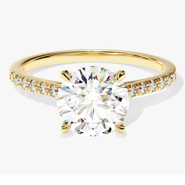 Cathedral Round Cut Lab Grown Diamond Engagement Ring with Pave Set Sidestones (2.00 CT)