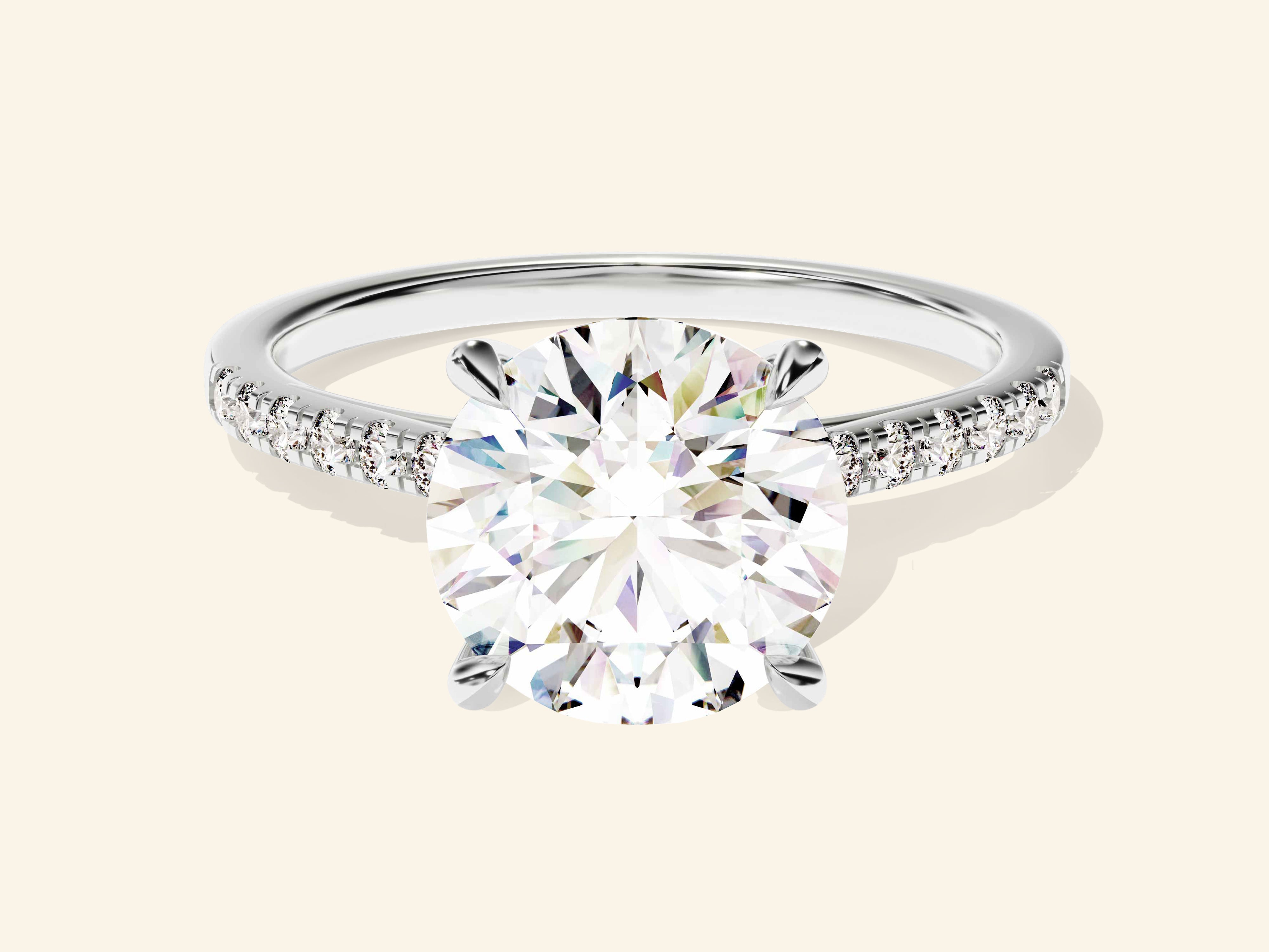 Round Cut Engagement Ring with Pave Set Side Stones