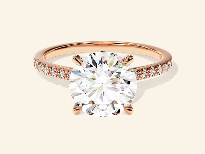 Round Cut Engagement Ring with Pave Set Side Stones