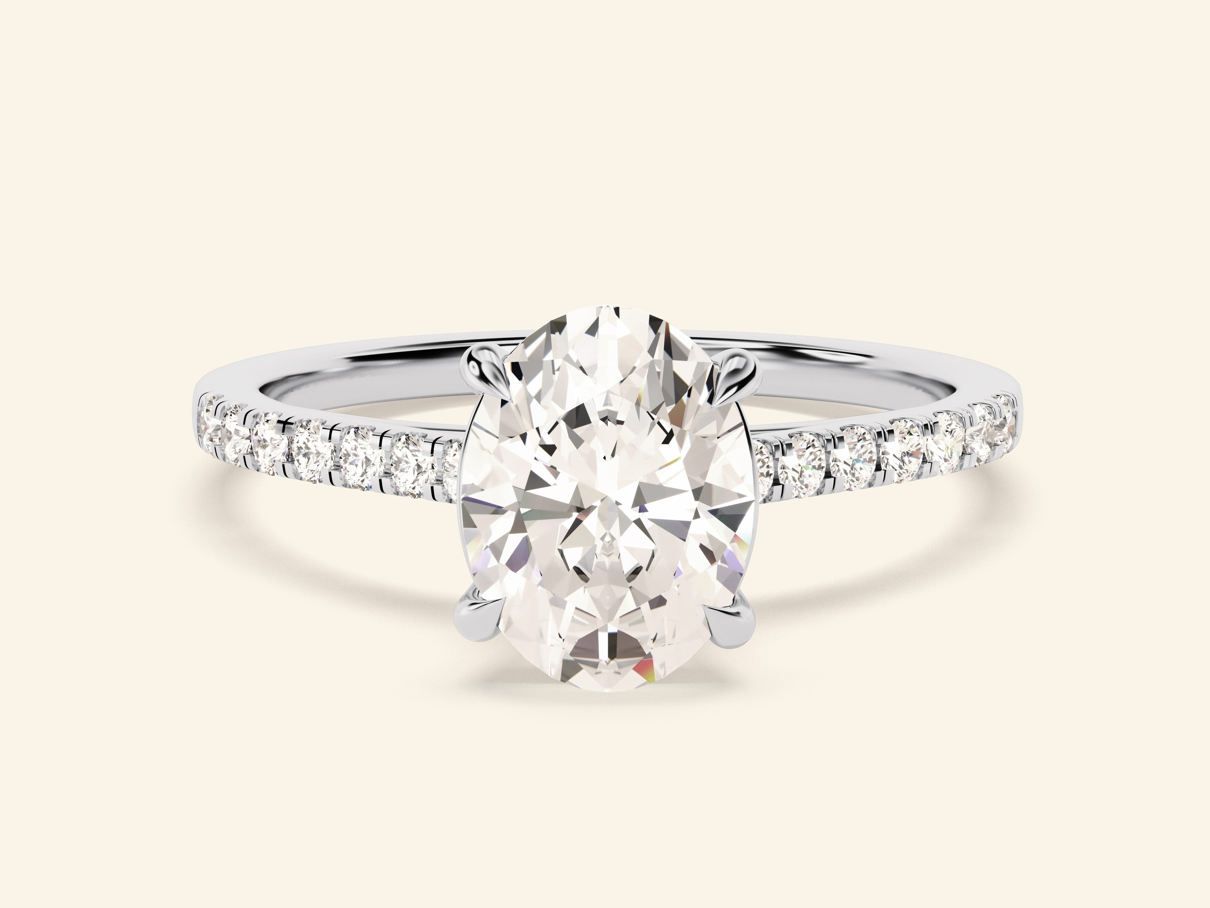 Oval Cut Engagement Ring with Pave Set Side Stones