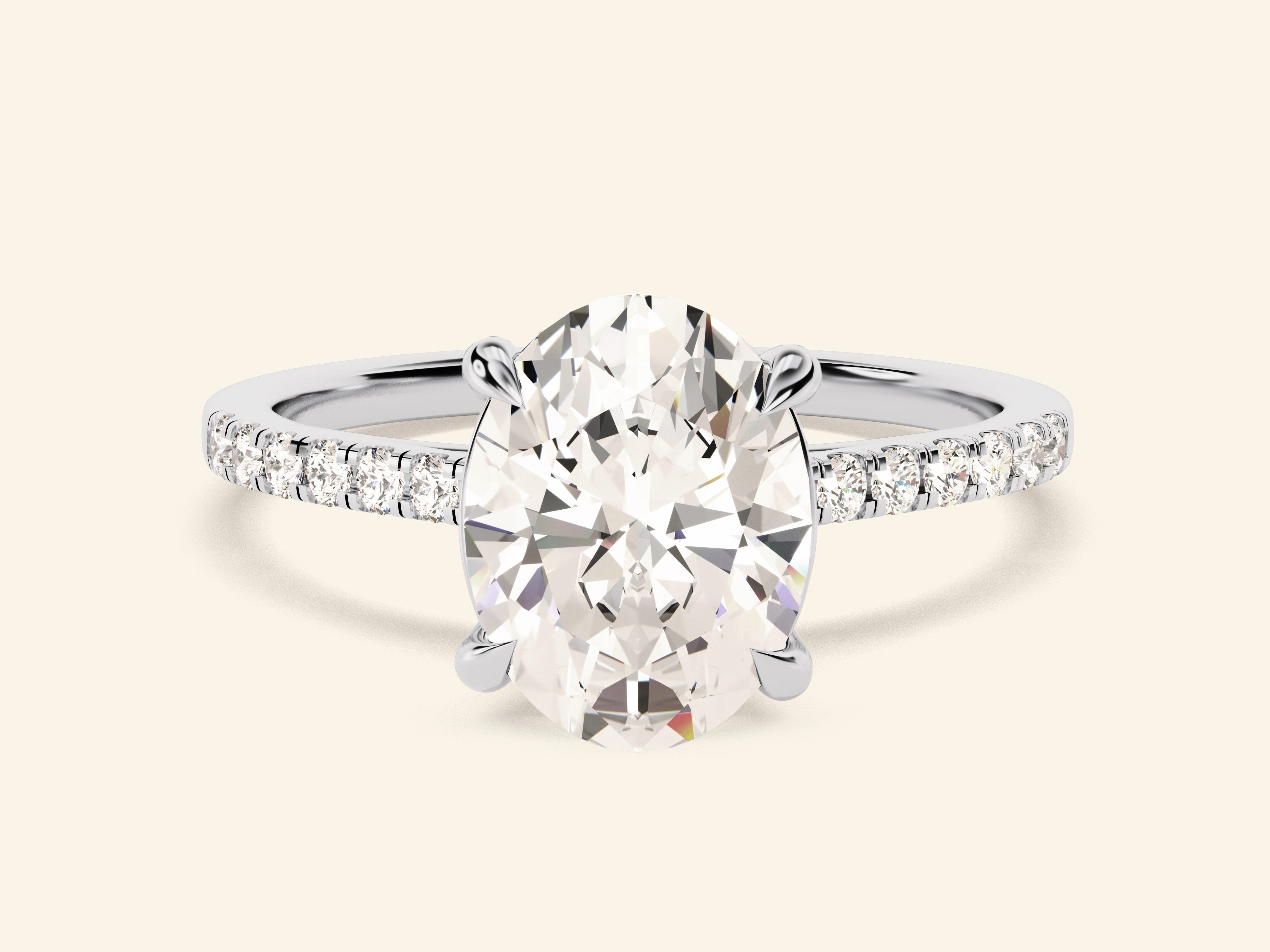 Oval Cut Engagement Ring with Pave Set Side Stones