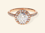 Round Halo Engagement Ring with Pave Set Side Stones