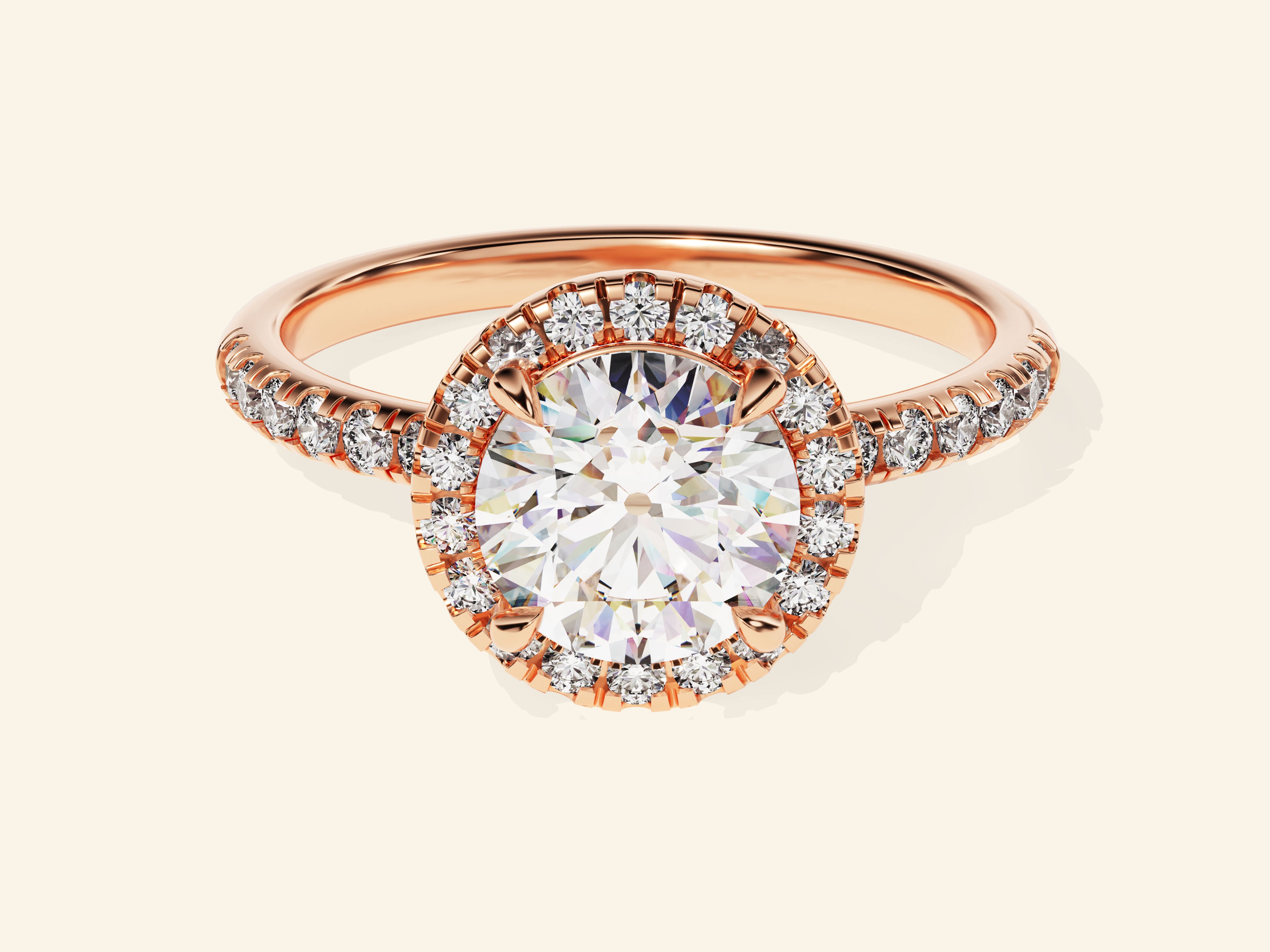 Round Halo Engagement Ring with Pave Set Side Stones