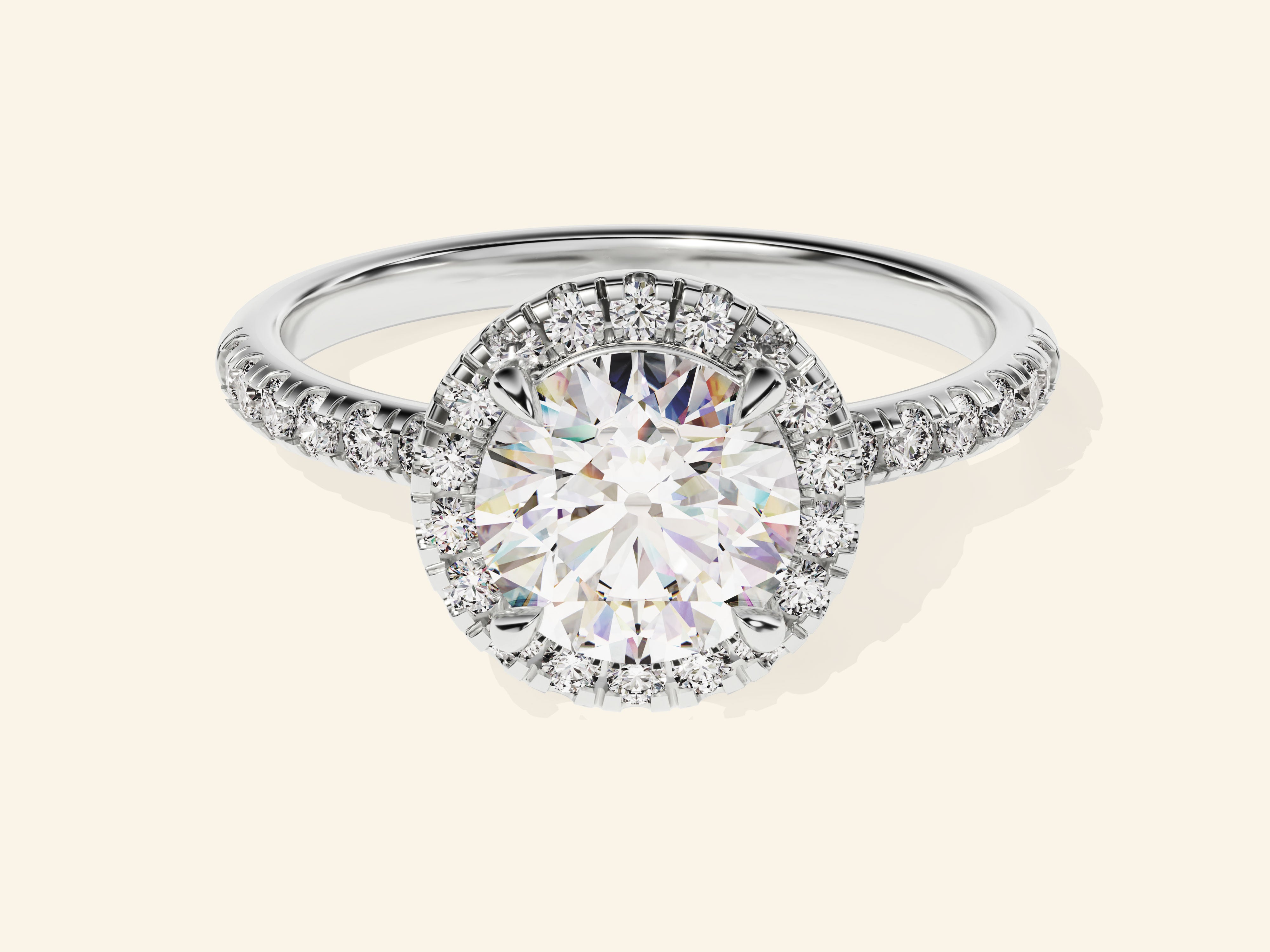 Round Halo Engagement Ring with Pave Set Side Stones