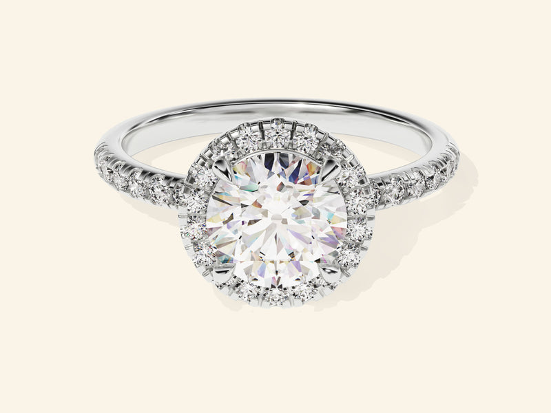 Round Halo Engagement Ring with Pave Set Side Stones