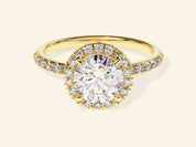 Round Halo Engagement Ring with Pave Set Side Stones