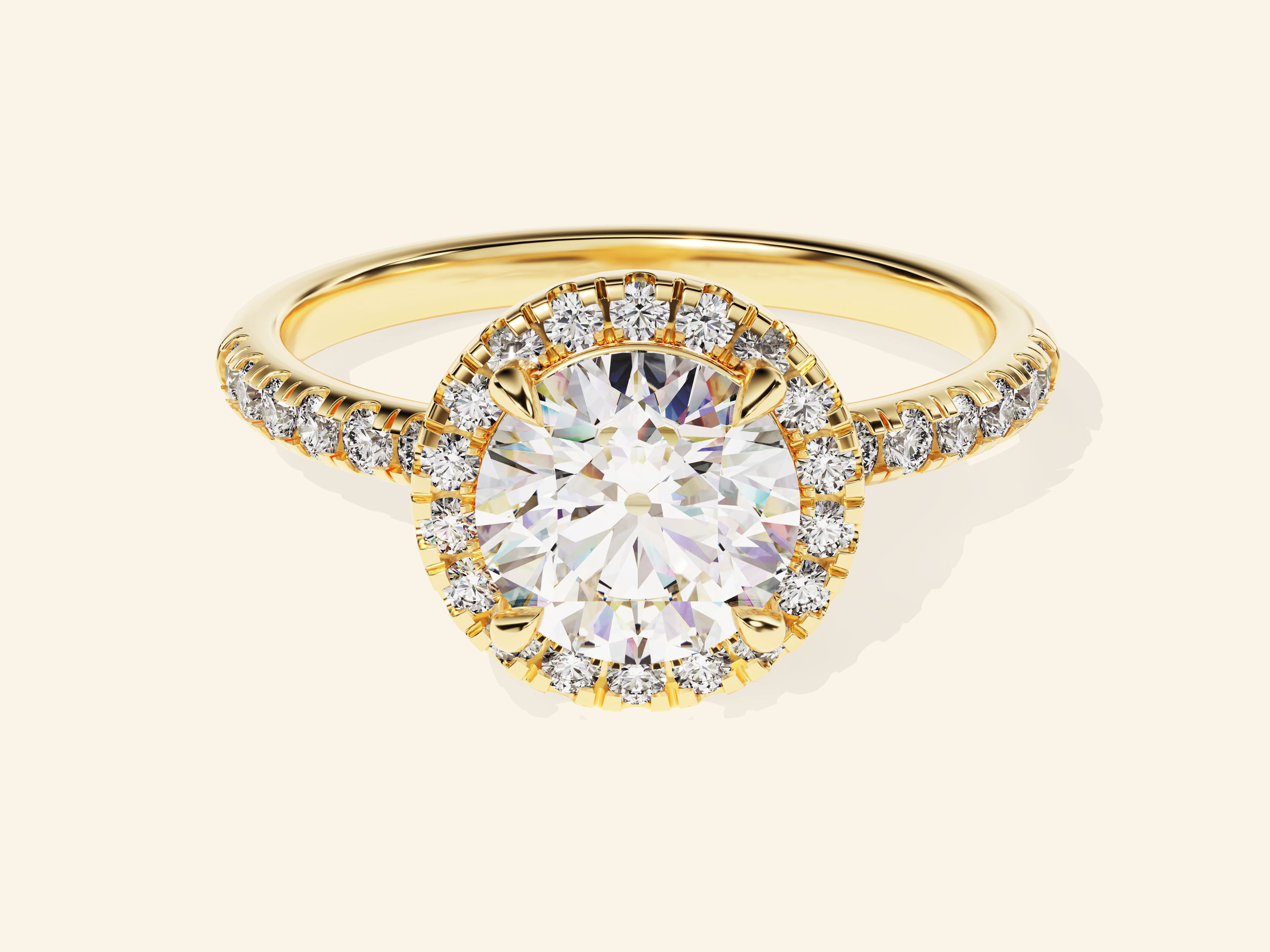 Round Halo Engagement Ring with Pave Set Side Stones