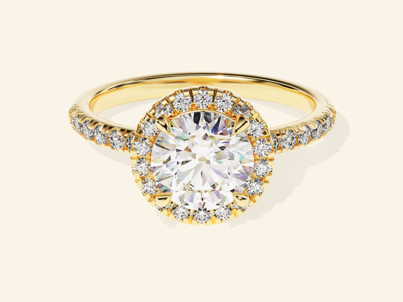 Round Halo Engagement Ring with Pave Set Side Stones