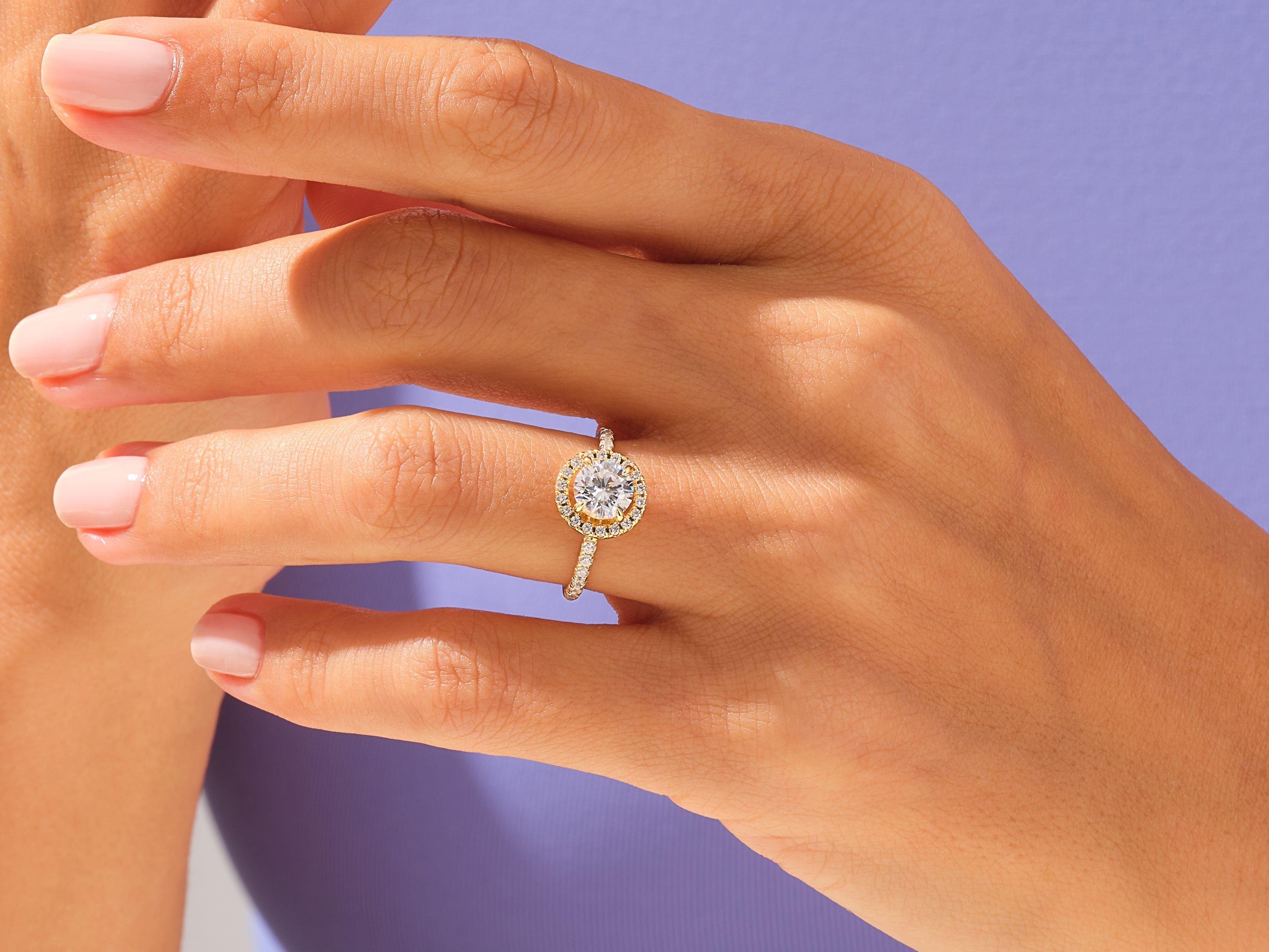 Round Halo Engagement Ring with Pave Set Side Stones