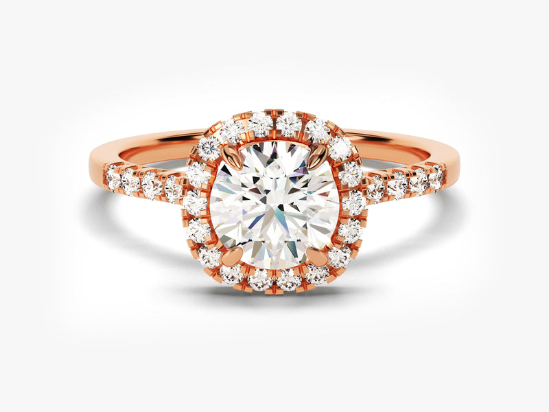 Round Cut Lab Grown Diamond Cushion Halo Engagement Ring (1.00 CT)