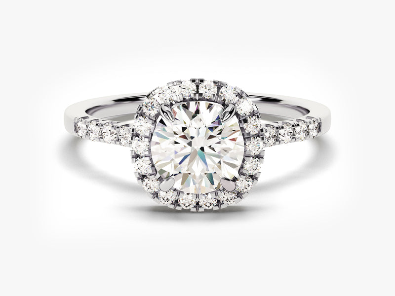 Round Cut Lab Grown Diamond Cushion Halo Engagement Ring (1.00 CT)