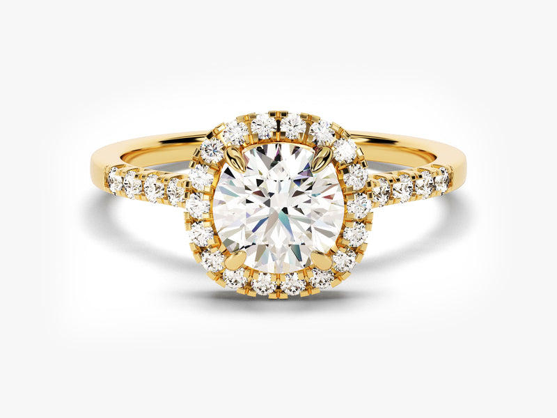 Round Cut Lab Grown Diamond Cushion Halo Engagement Ring (1.00 CT)