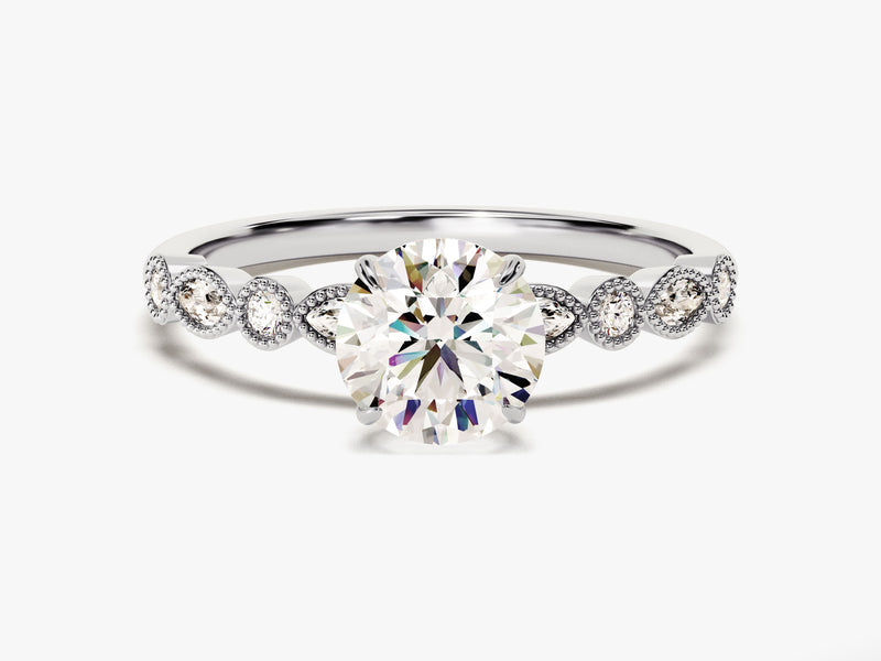 Milgrain Marquise Side Stone Lab Grown Diamond Engagement Ring (1.00 CT)