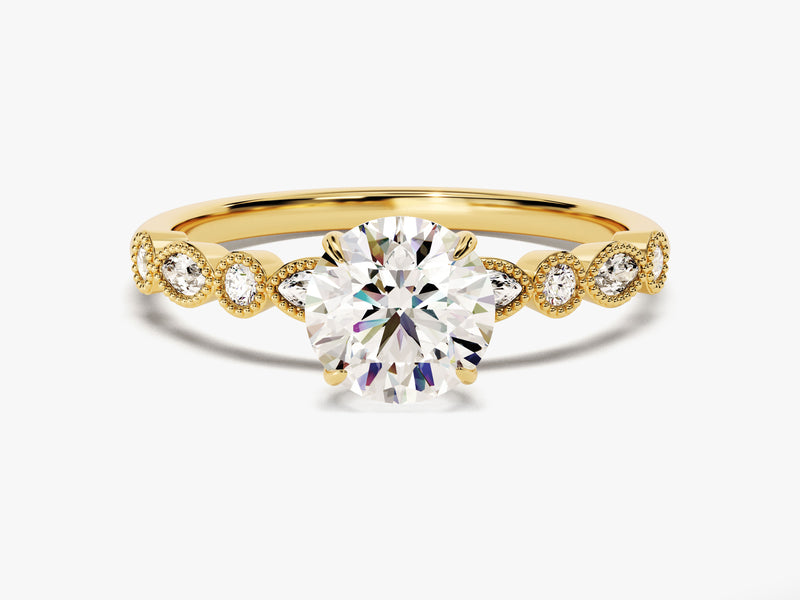 Milgrain Marquise Side Stone Lab Grown Diamond Engagement Ring (1.00 CT)