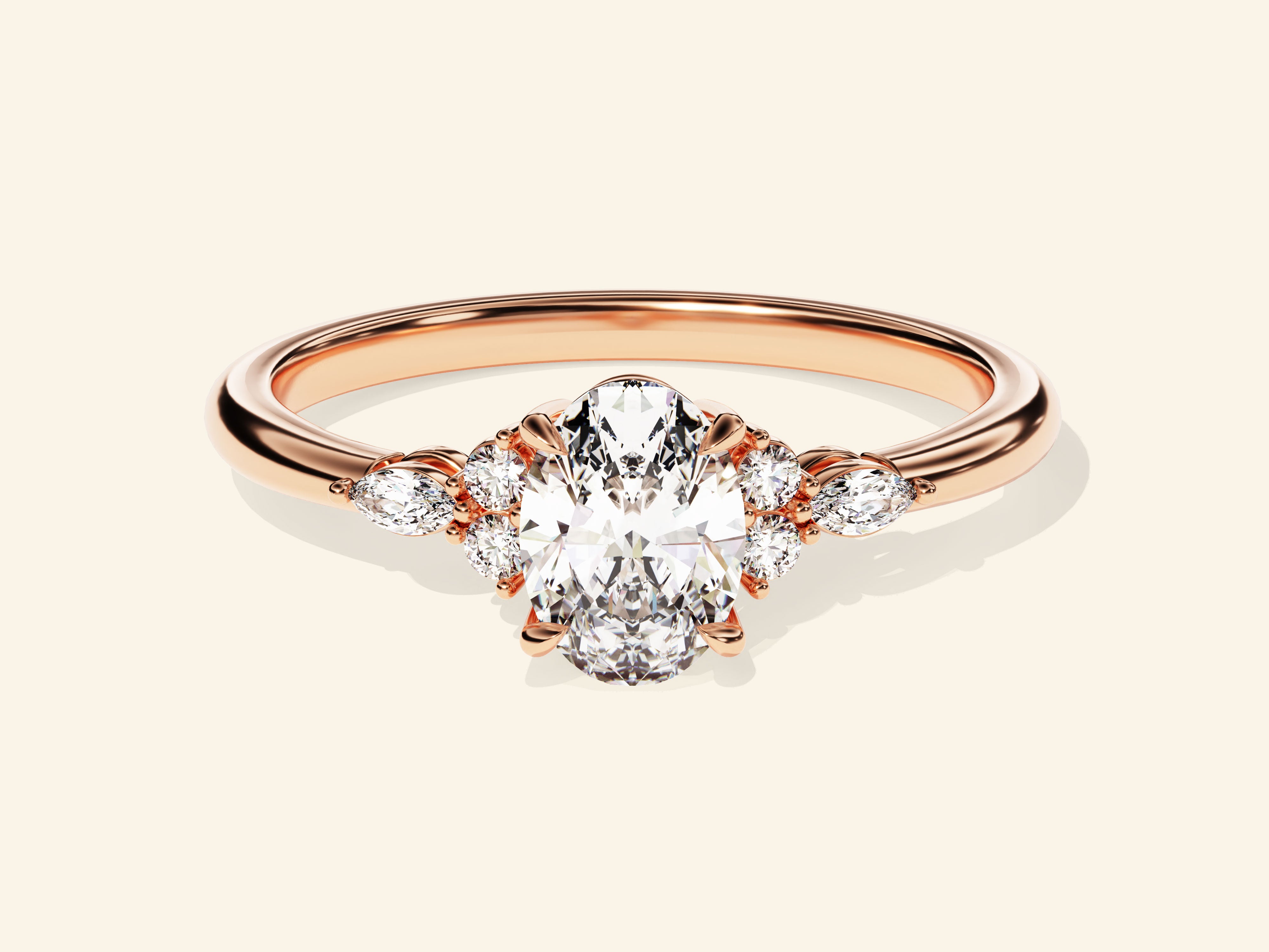 Cluster Accent Oval Cut Engagement Ring
