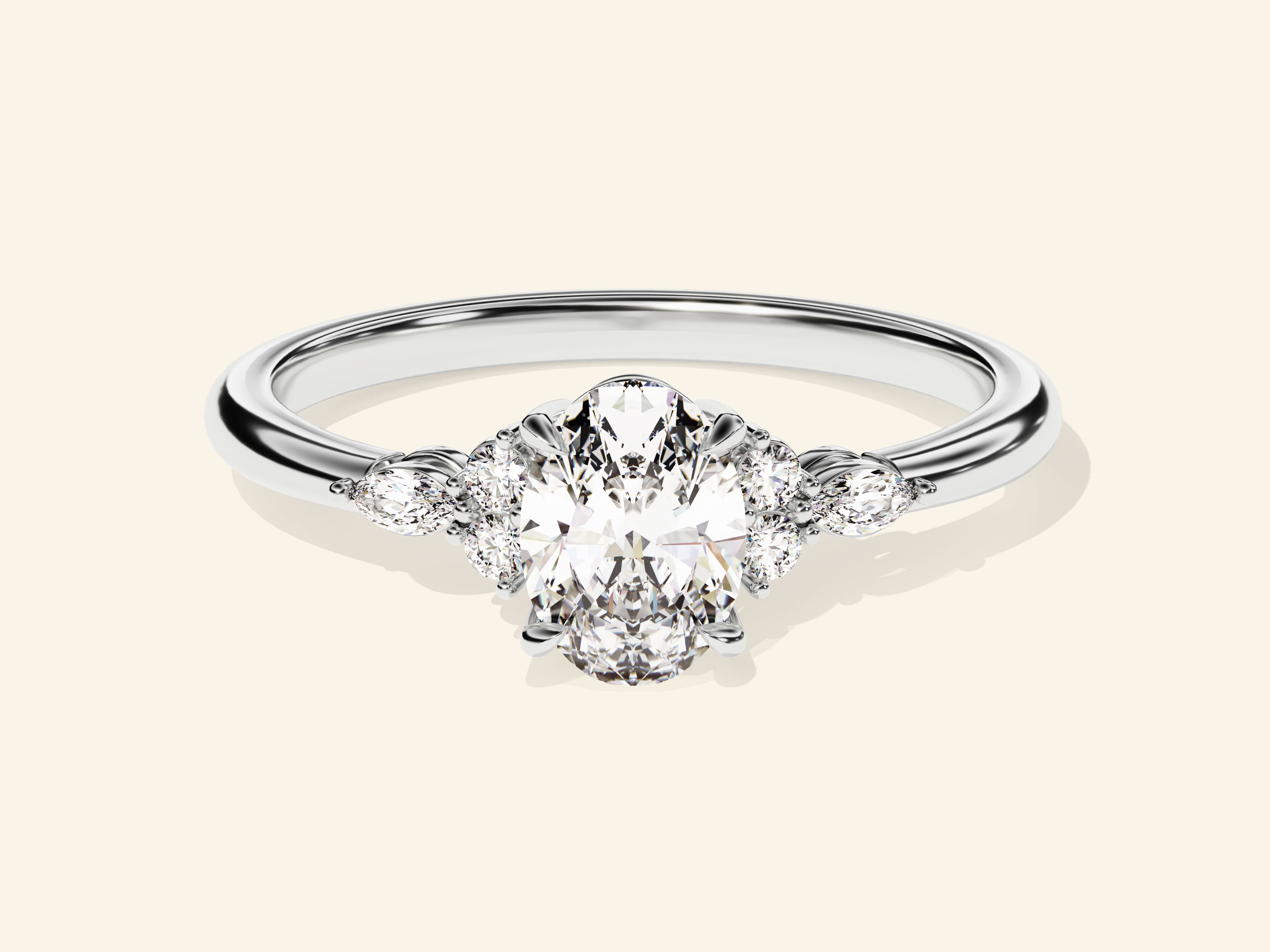 Cluster Accent Oval Cut Engagement Ring