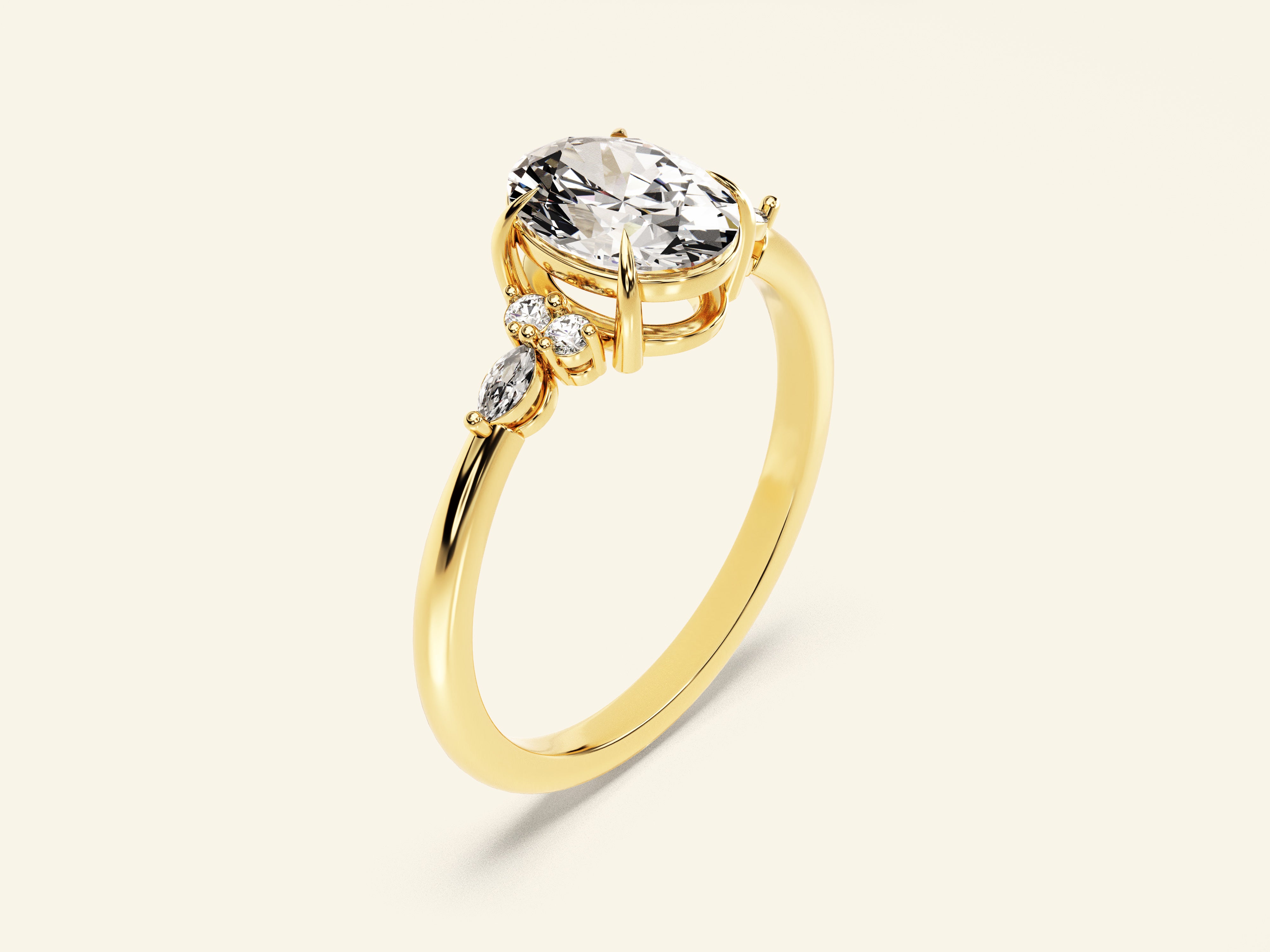 Cluster Accent Oval Cut Engagement Ring