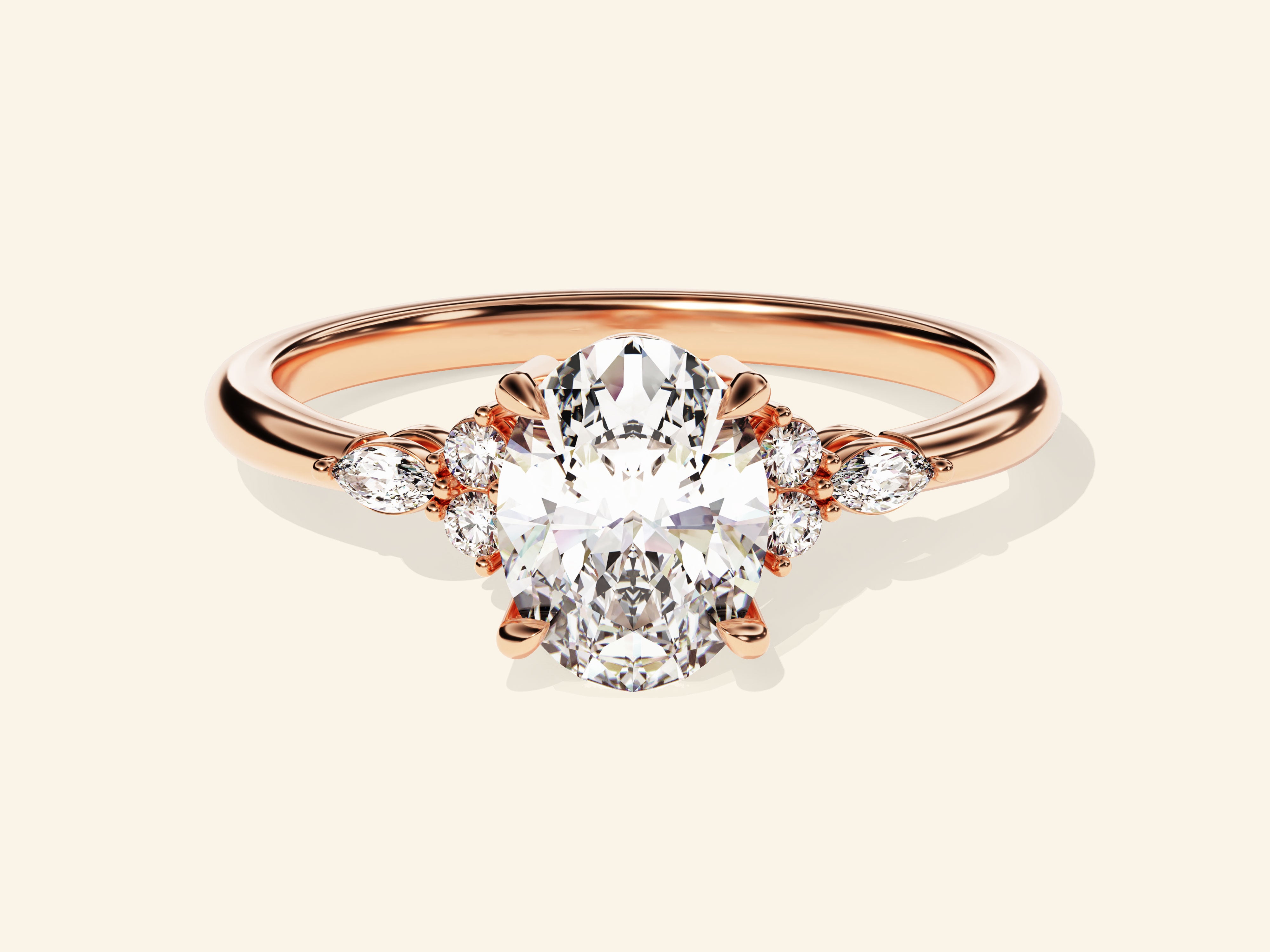 Cluster Accent Oval Cut Engagement Ring