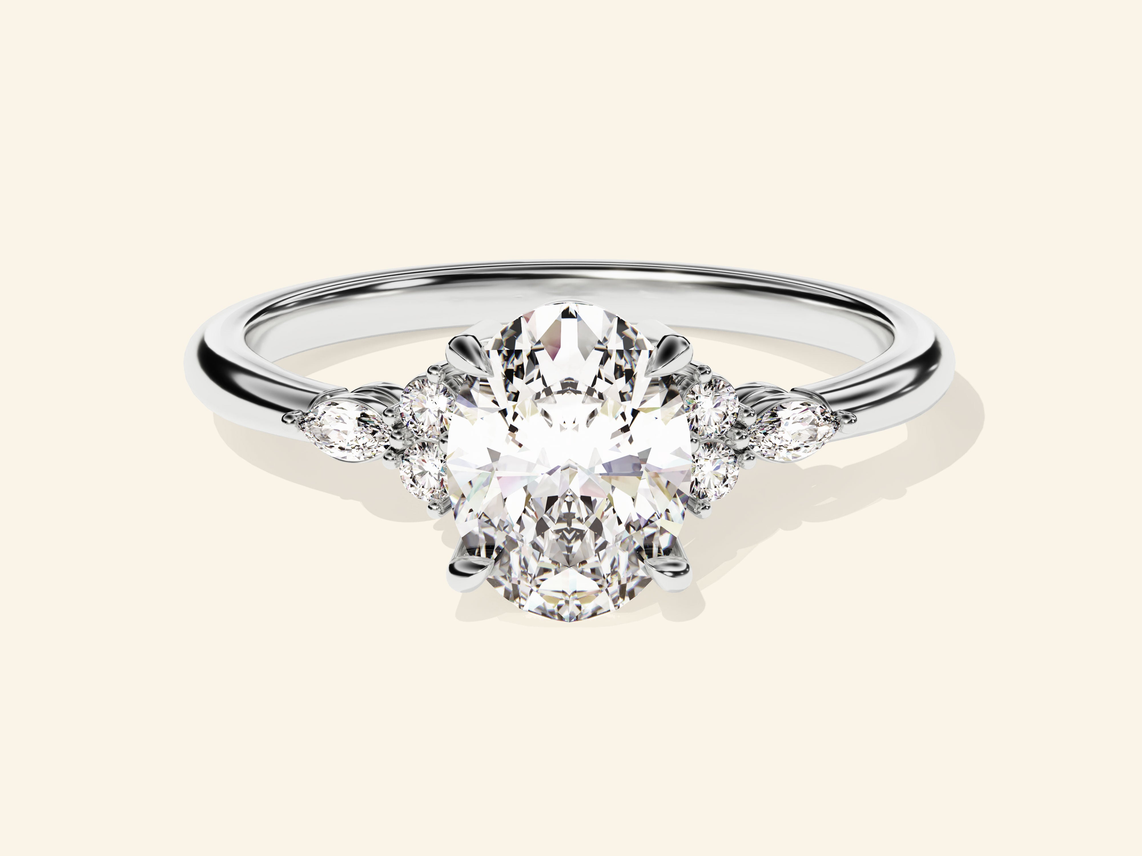 Cluster Accent Oval Cut Engagement Ring