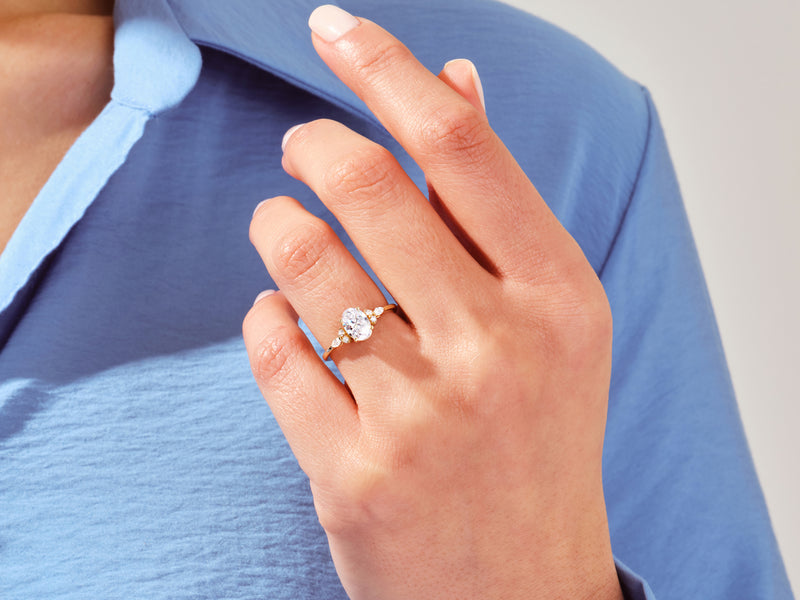 Cluster Accent Oval Cut Engagement Ring