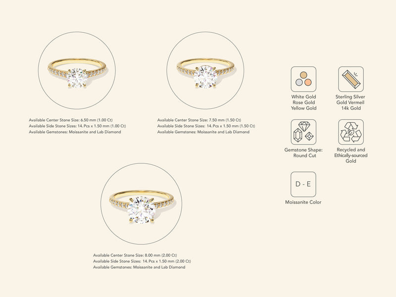Round Cut Engagement Ring with Pave Set Side Stones