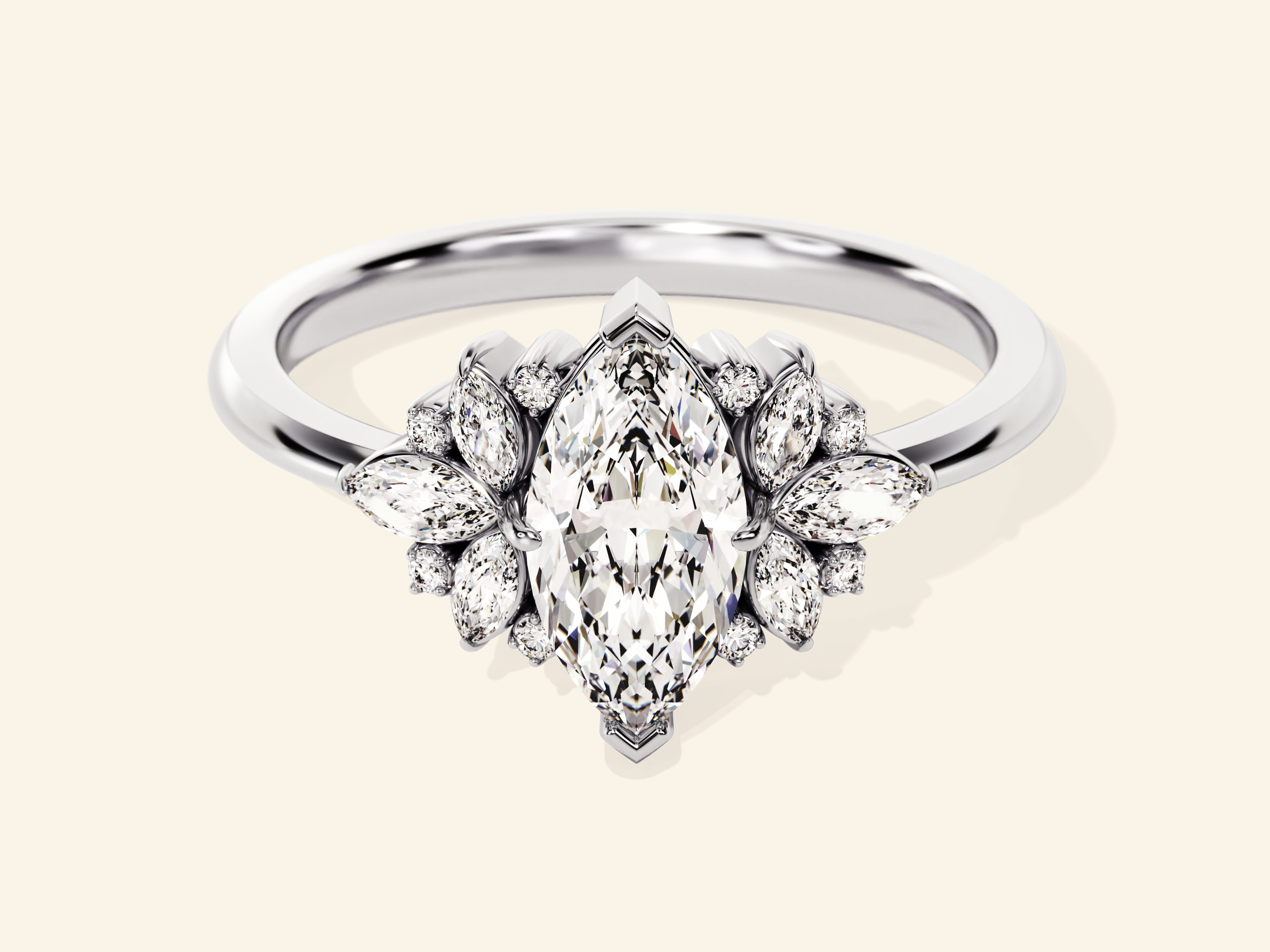 Vintage Cluster Marquise Cut Engagement Ring