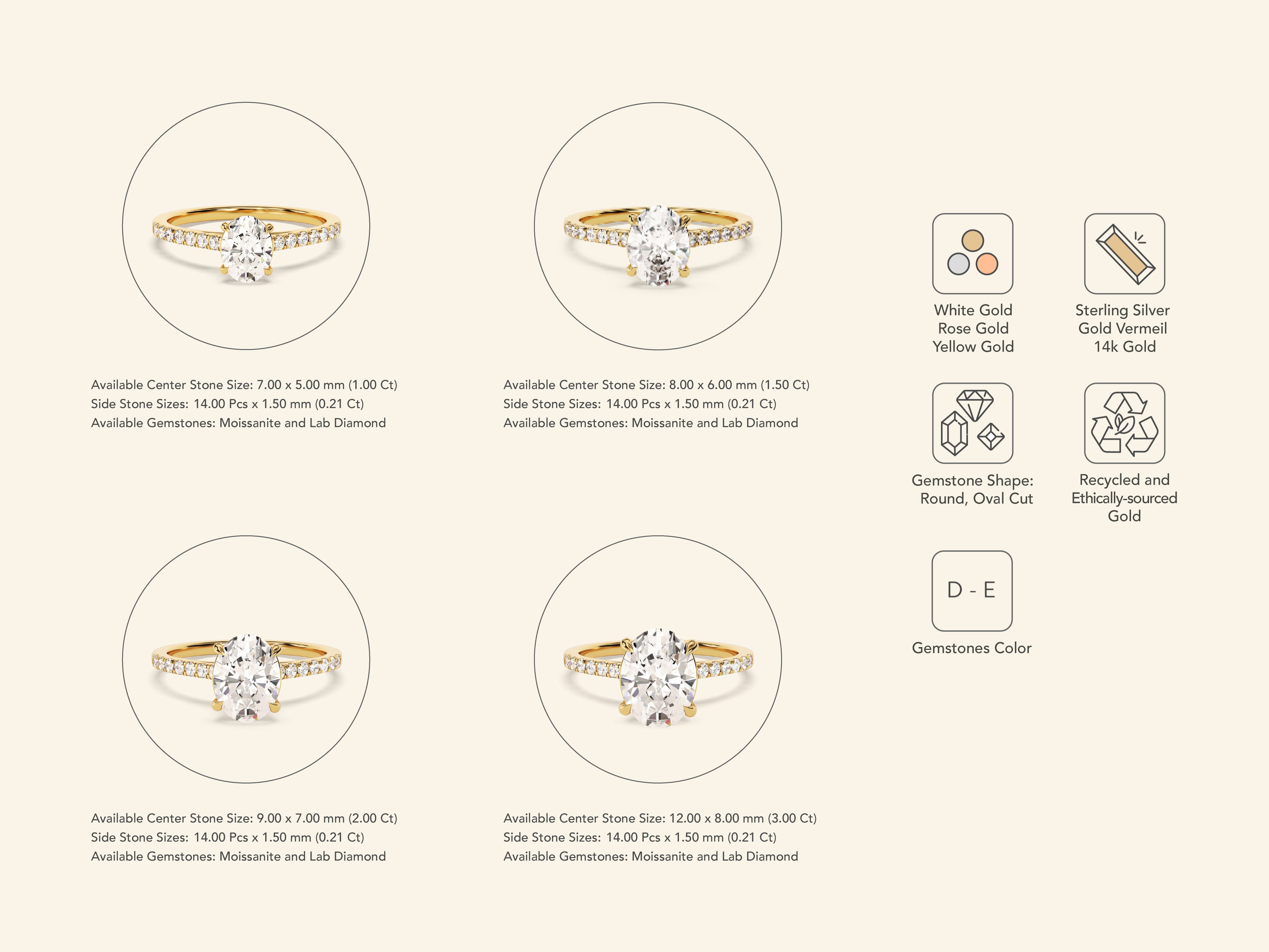 Oval Cut Engagement Ring with Pave Set Side Stones