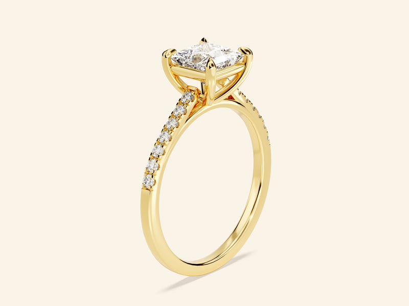 Princess Cut Engagement Ring with Pave Set Side Stones