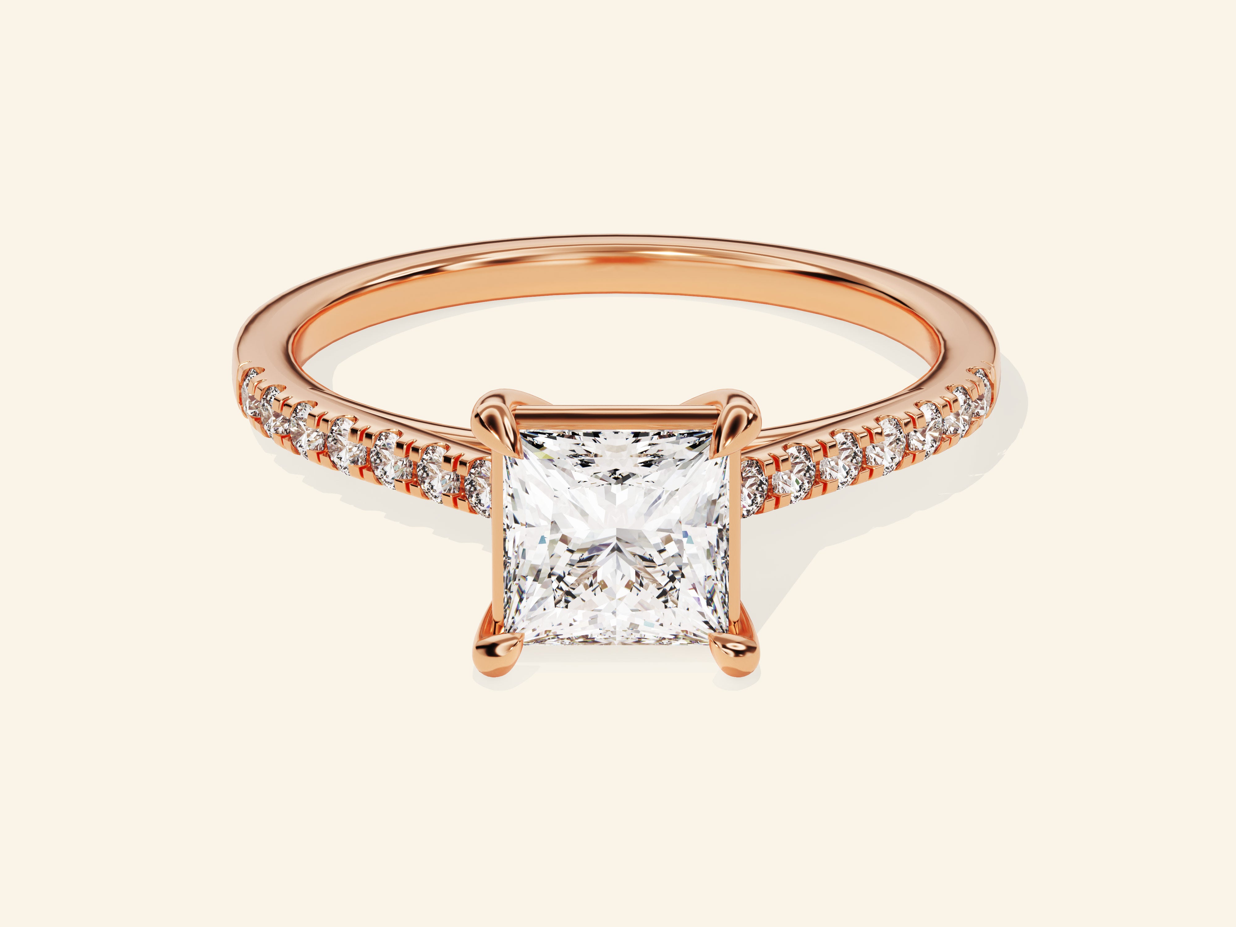 Princess Cut Engagement Ring with Pave Set Side Stones