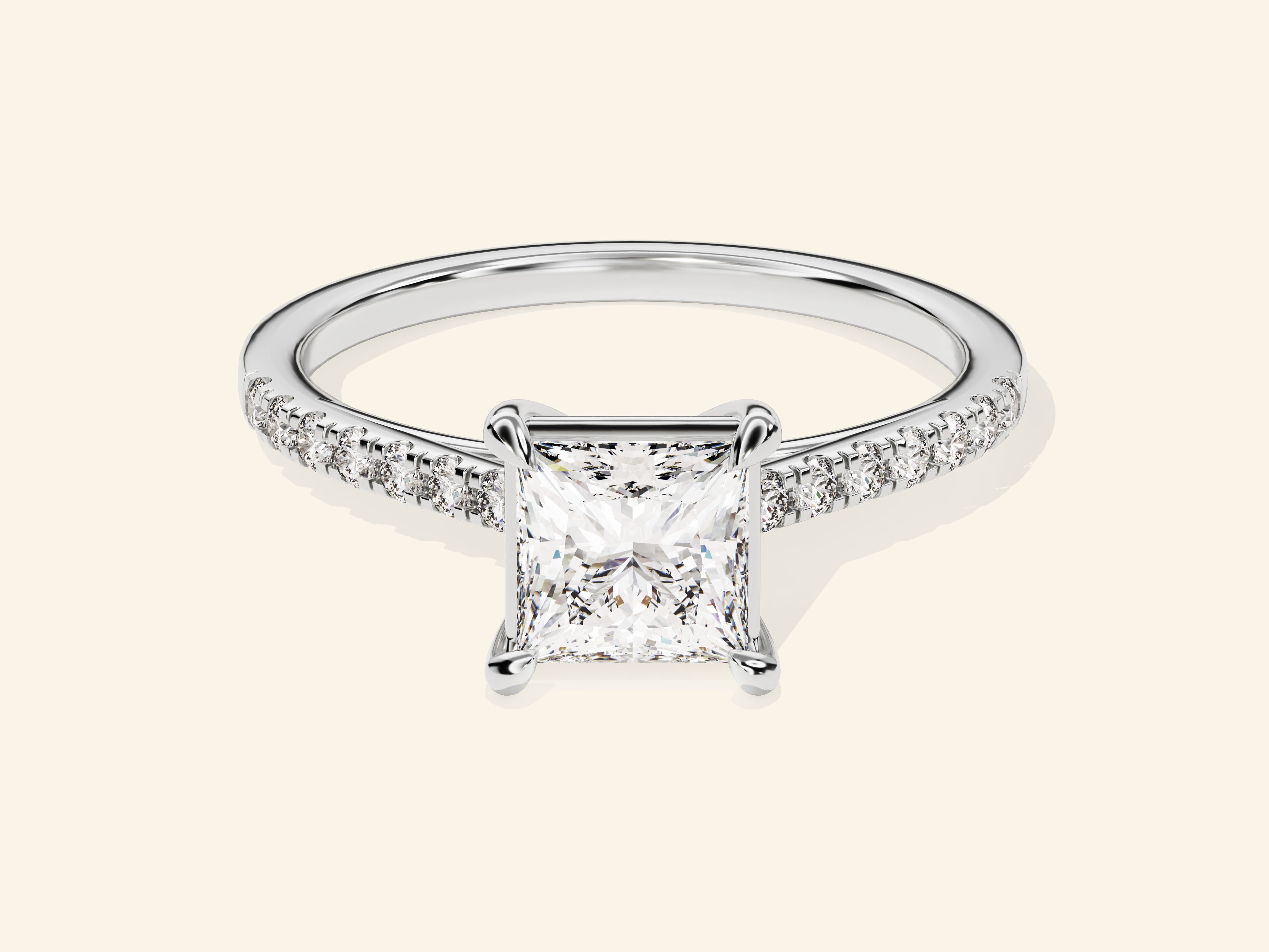 Princess Cut Engagement Ring with Pave Set Side Stones