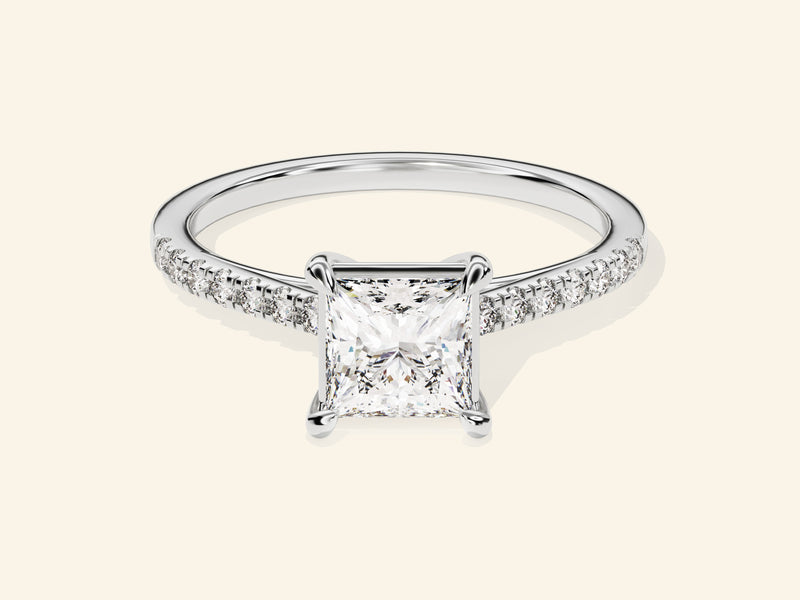 Princess Cut Engagement Ring with Pave Set Side Stones