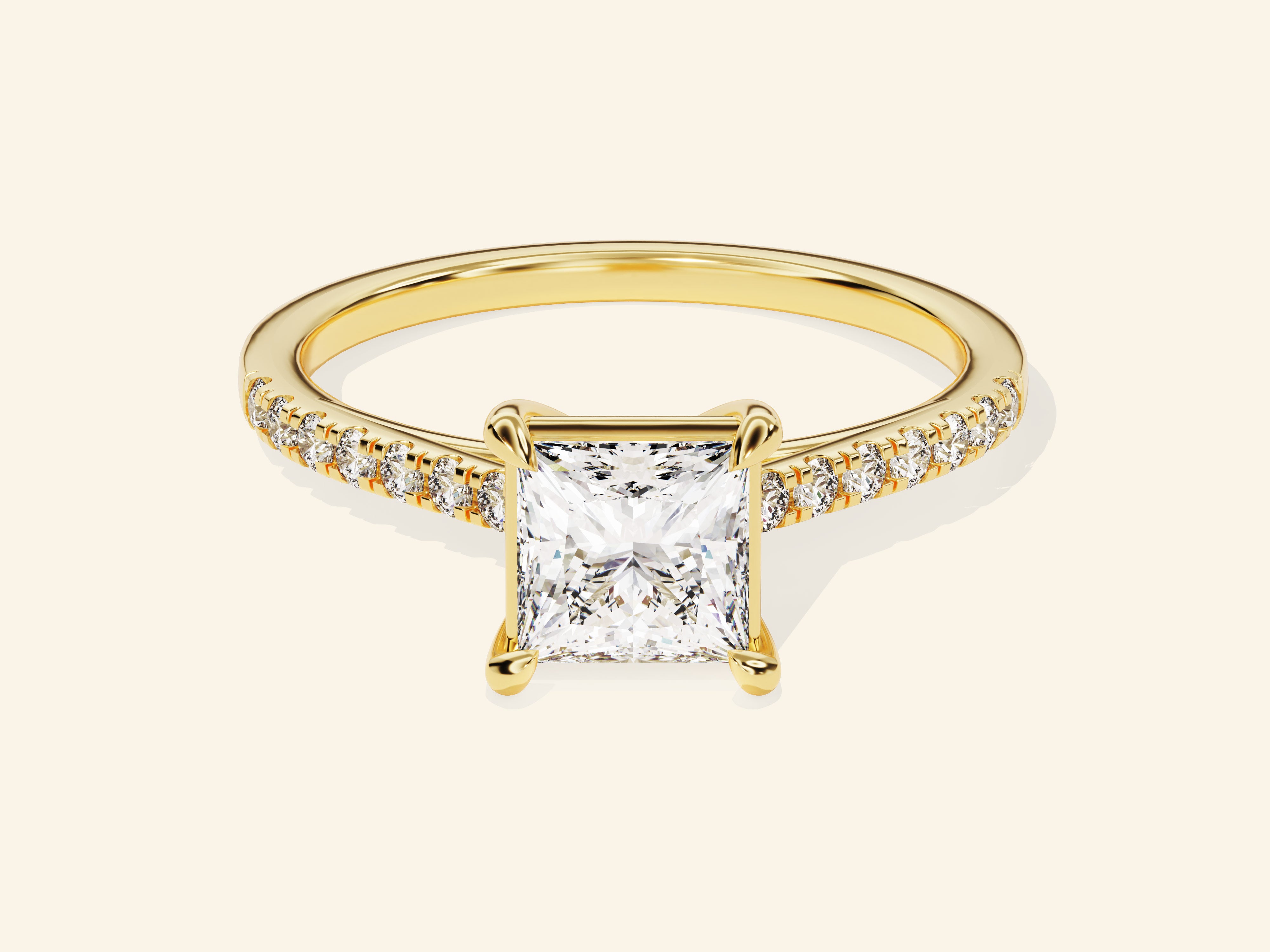 Princess Cut Engagement Ring with Pave Set Side Stones