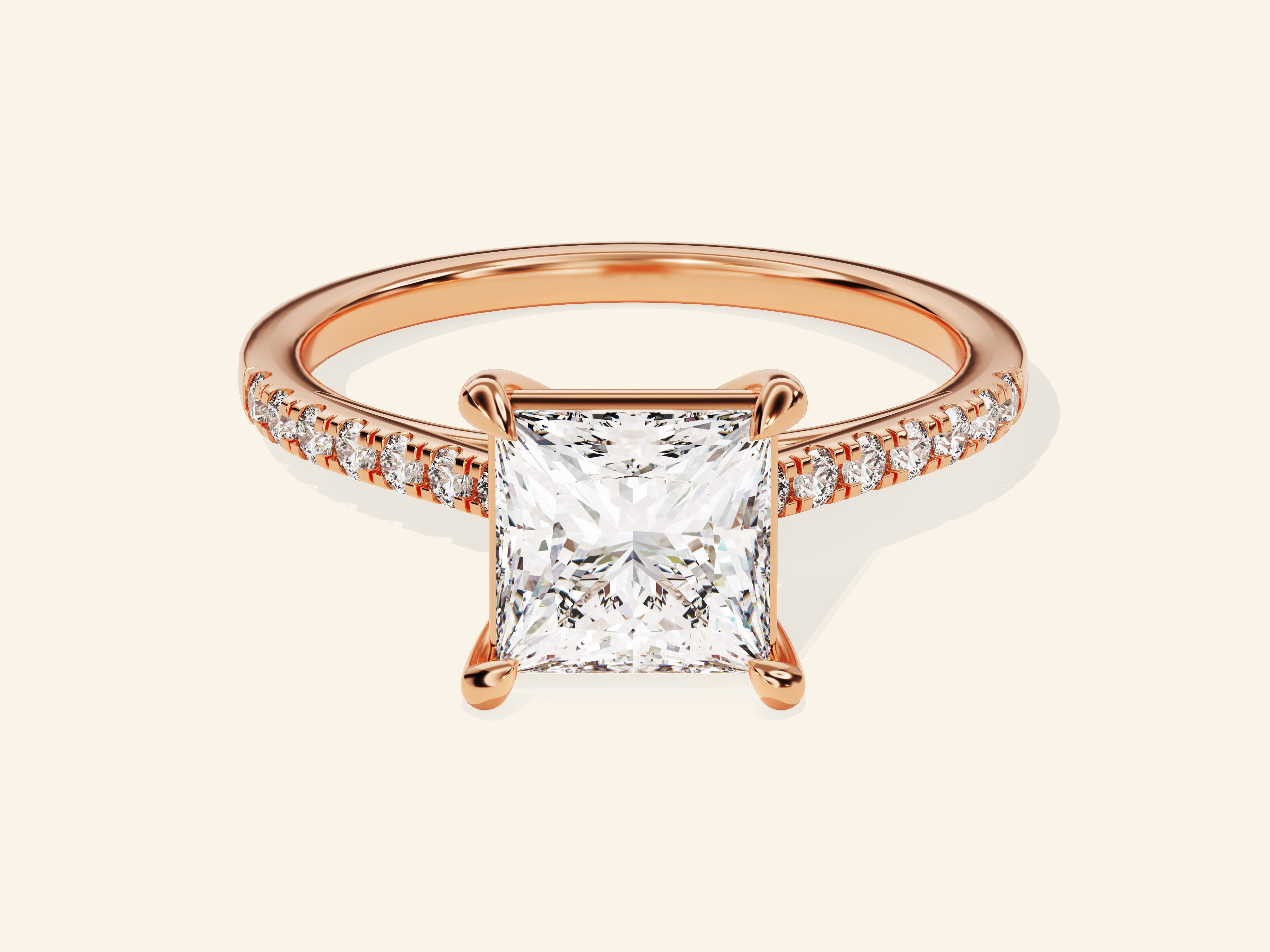 Princess Cut Engagement Ring with Pave Set Side Stones
