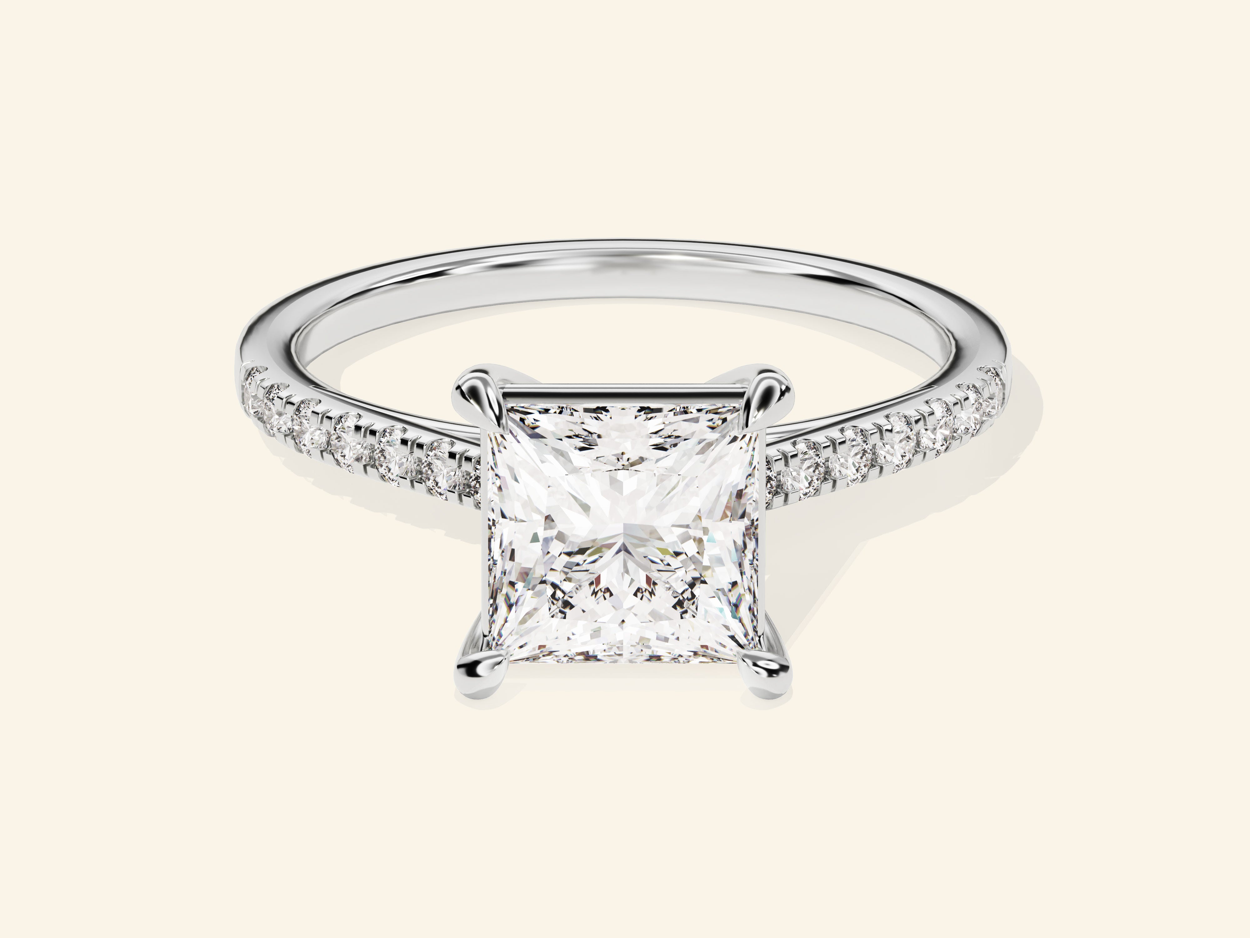 Princess Cut Engagement Ring with Pave Set Side Stones