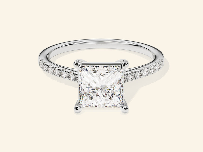 Princess Cut Engagement Ring with Pave Set Side Stones